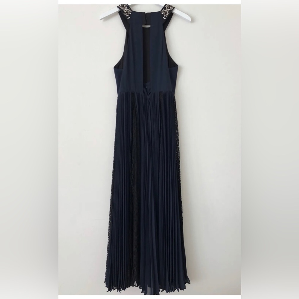 REBECCA TAYLOR Sleeveless Deco Pleated Dress with Lace Inserts and Rhinestones - Picture 6 of 10